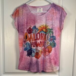 Kai Wahine Designs Palm Turtle Burnout Dolman Tee Pink Shirt Size Med EUC #2745